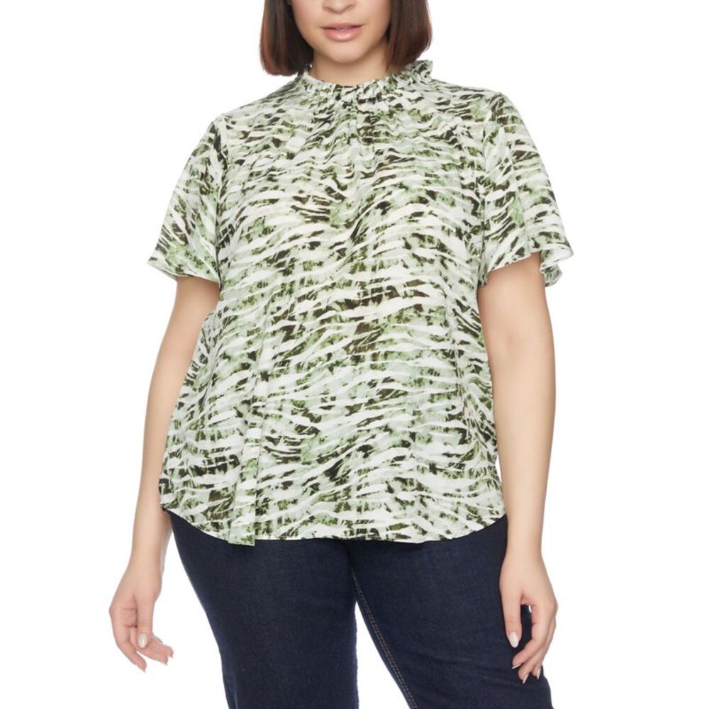 Cooper & Ella Plus Size Short Sleeve With Ruffle Neck Blouse Top